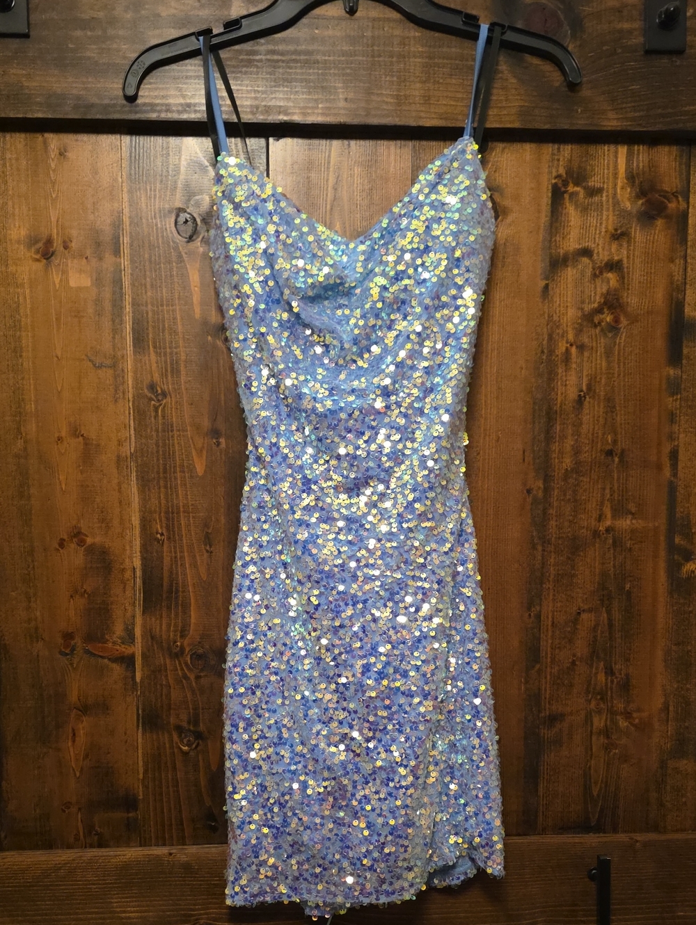 Alyce Sequin Slip Dress - Light Blue